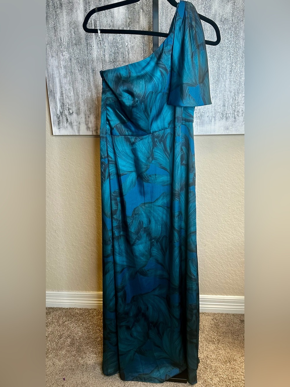 Sachin + Babi Navy One-Shoulder Floral Gown